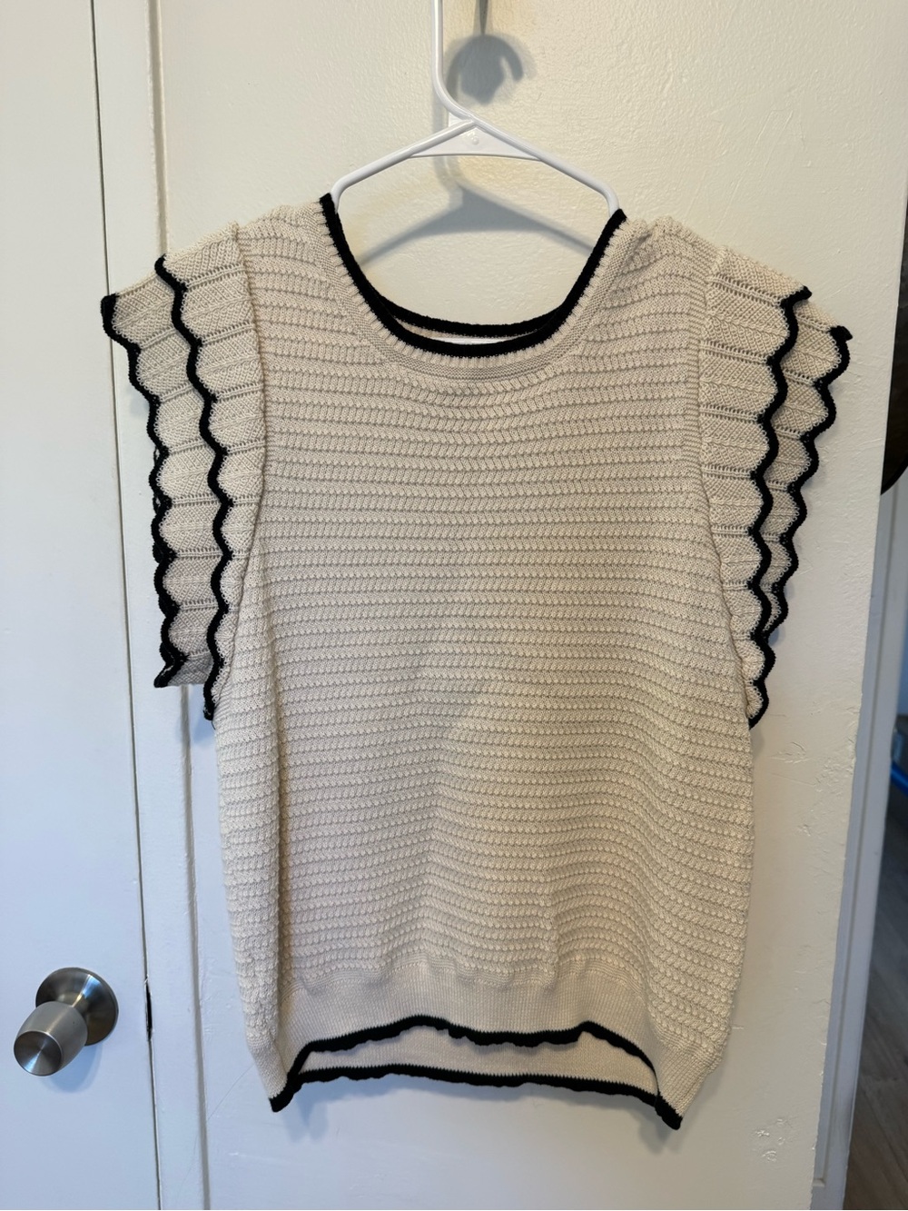Democracy Cream Knit Top with Black Trim